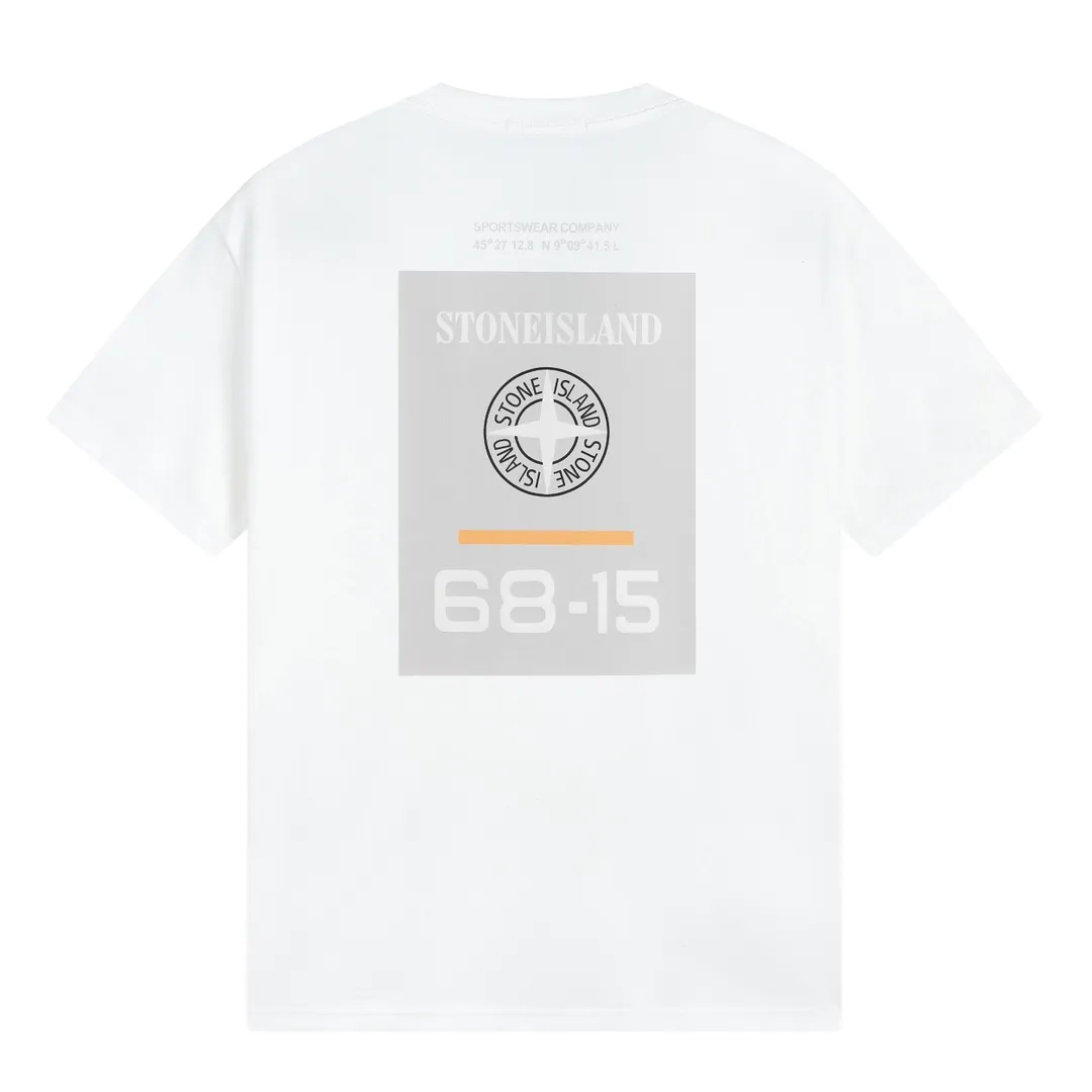 W658#P110💰 [Stone lsland/Stone Island summer printed square 68-15 short-sleeved T-shirt] ⚠️[Original creation with high control of details] -Made of 230g combed cotton 32-count double yarn, soft and comfortable to the touch, sweat-absorbent and breathable. -Simple basic and versatile style, original single quality, the first choice for couples. -Made in a large factory, four needles and five threads on the shoulder, neat alignment, high quality workmanship. -Same style for men and women. Very versatile, one piece for everyone, details are clearly visible. Color: Black White Size: M L